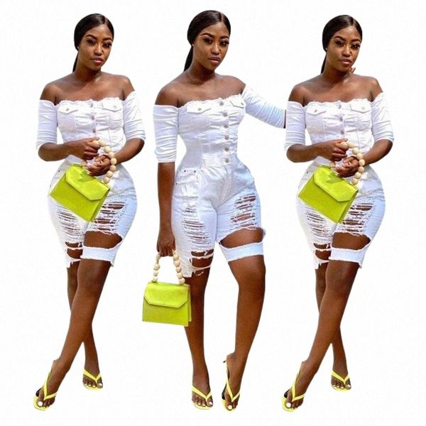 

fashion frosted wash with broken hole short denim jumpsuit plus size women elegance summer 2021 casual trousers streetwear1 f2bc#, Black;white