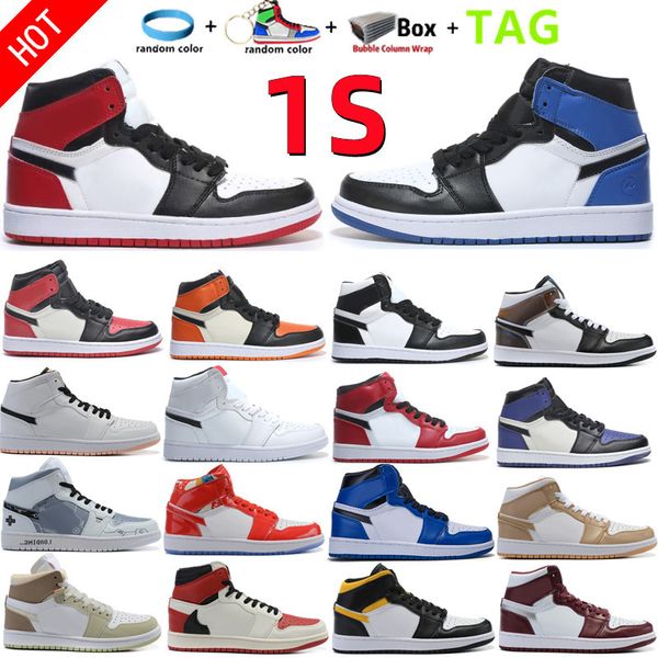 

new 1s men women basketball shoes black gym red all star bred toe chicago bordeaux stain shattered backboard signal blue tropical twist