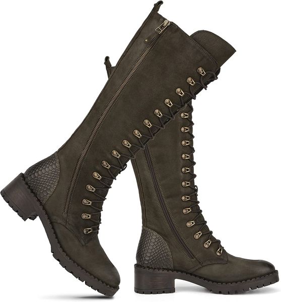 

women's mid calf leather boots hand quilted knee length casual motorcycle, Black