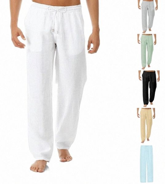 

men casual pants 2021 summer cotton linen fashion trousers pleated black jogging simple wide leg men's e0uc#
