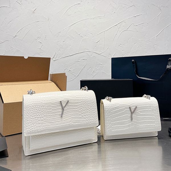 

flap sunset crossbody bag chain shoulder bag women handbag alligator leather messenger bags gold silver letters hardware hasp wallet