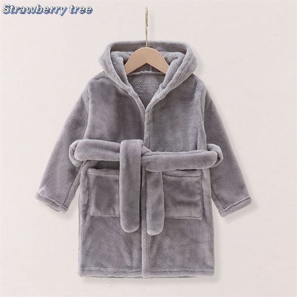 

towels robes winter baby boys girls flannel hooded children for bathrobe warm solid color long sleeve kids dressing gown belt sleepwear 2209