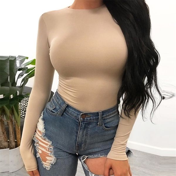

women's jumpsuits rompers o neck long sleeve solid white bodysuit women black autumn winter body streetwear bodysuits clothing clothes, Black;white