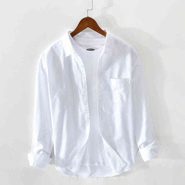 

men's casual shirts new oxford fabric breathable cotton literature loose long sleeve shirt 749, White;black