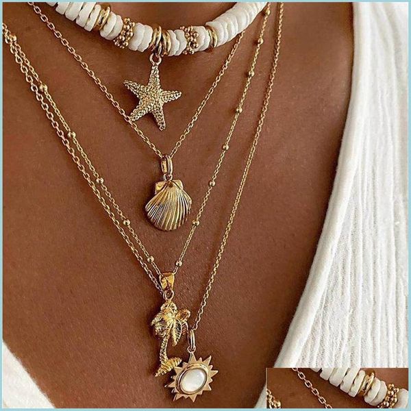 

pendant necklaces fashion jewelry mti-layer necklace polymer clay metal starfish shell coconut pendant drop delivery 2021 necklaces pe dhvbv, Silver