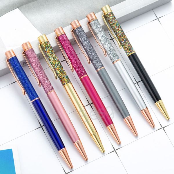 

quicksand ballpoint pen gold powder ballpoints dazzling colorful metal pen student writing office signature pens festival gift bh7600 tyj, Blue;orange
