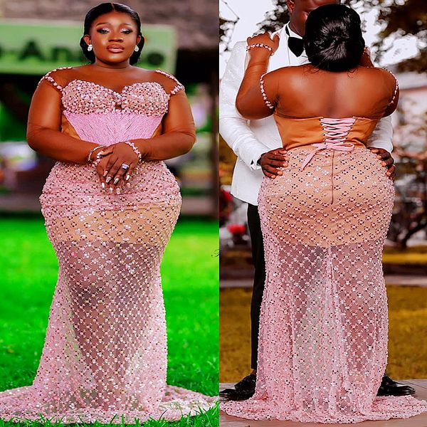 

2022 arabic aso ebi pink mermaid prom dresses beaded crystals evening formal party second reception birthday engagement gowns dress zj186, Black