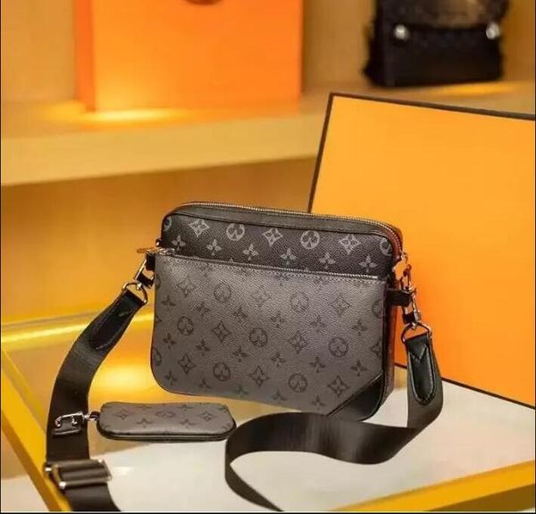 

men leather trio messenger bags 2023luxury shoulder belt make up bag designer handbag tote mans bags
