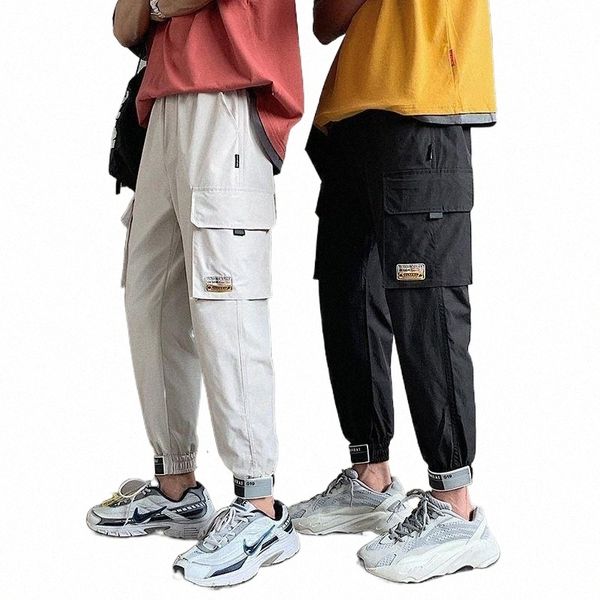 

men's pants cargo pocket men hiphop joggers trousers streetwear 82fc#, Black