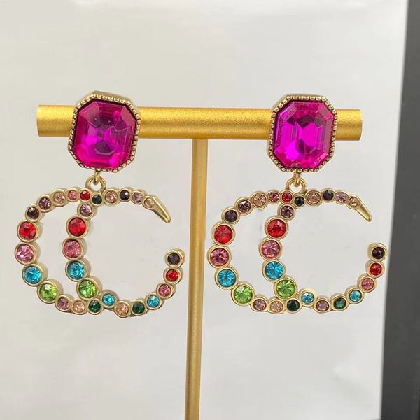 

new dangle chandelier earrings classic fashion luxury colorful crystal gem letter light luxury brand designer wedding party couple gift jewe, Silver