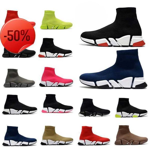 

wholesale brand designer socks shoe new knitting mesh men women runner sock running shoes high platform black white slip on triple s