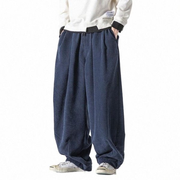 

men's baggy corduroy pants trousers loose wide leg hip hop c4 t9yp#, Black