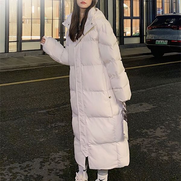 

women's down parkas vielleicht solid color long straight winter coat casual women clothes hooded stylish jacket female outerwear 220919, Black