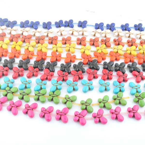 

wholesale 40pcs beads turquoises howlite stone butterfly 20x15mm beads strand for jewelry making green multicolor black bg356