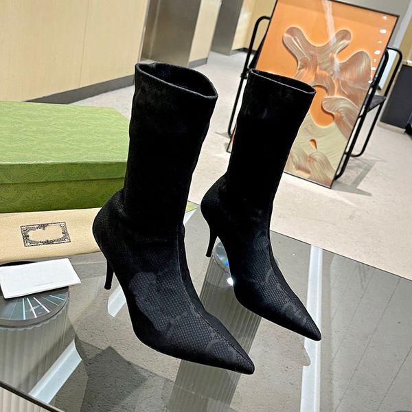 

fashion luxury designer women boots women's winter knitted socks bootss elastic boots heels 8cm thigh high boot breathable elastics poi, Black