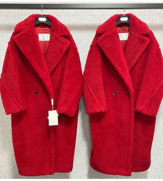 

red mmax teddy bear icon coat alpaca fur parka 101801 wool on a silk base women parkas button soft lapel neck, Black