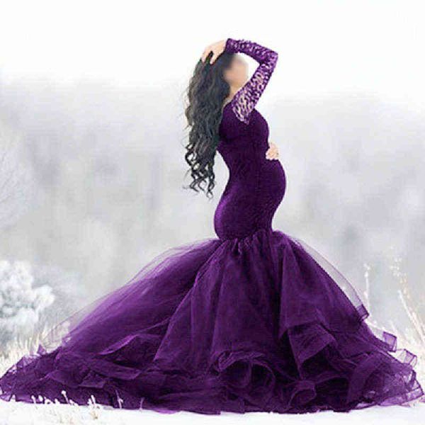 

maternity dresses lace tulle maternity pshoot dress long women pregnancy dress pgraphy maxi gown for pregnant baby shower clothes j220915, White