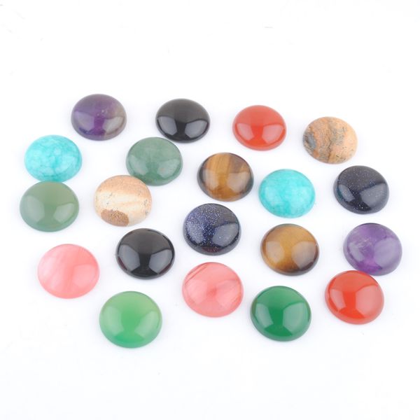 

natural gemstones 20mm round cabochon cab flat back beads no hole for diy cameo base button jewelry making bu344, Black