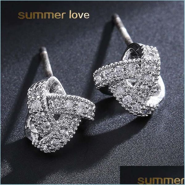 

stud knot love cubic zirconia stud earring for women girl fashion 925 sier antiallergy pin ing party designer jewelry drop delivery 2 dhonk, Golden;silver