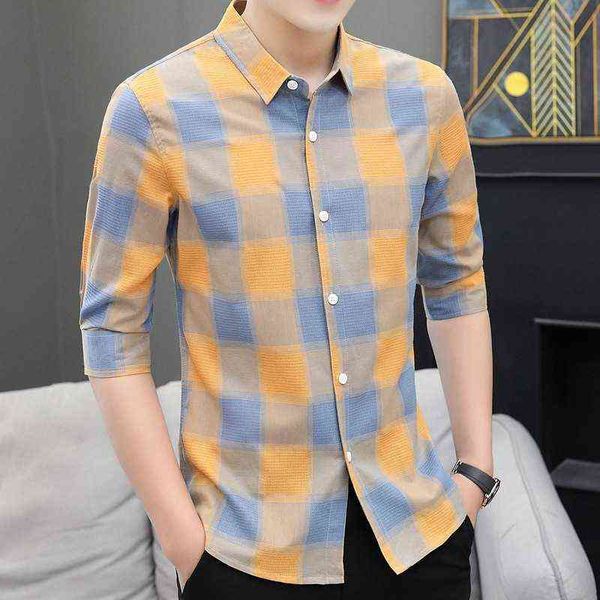 

men's casual shirts 2022 new spring and autumn south korean medium sleeve three quarter short student fashion, White;black