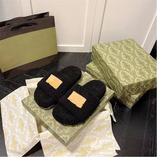 

winter warm fur slippers women g wool slides luxury ladies sandals thick sole woman ladies black white loafers fashion sliders