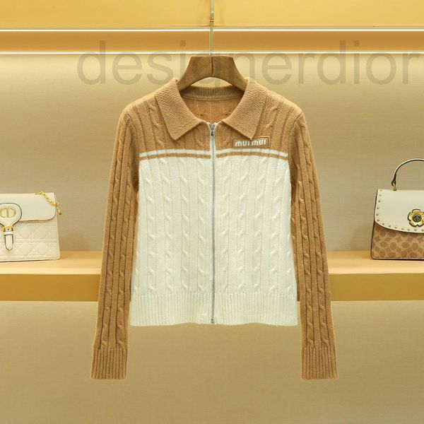 

women's sweaters designer miu's color matching knitted cardigan women's 2022 early autumn zipper fried dough twist sweater co, White;black