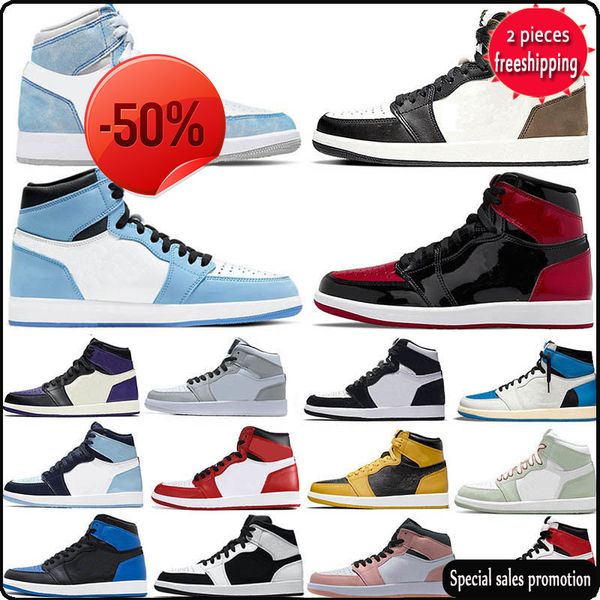 

men 1 basketball shoes 1s og university blue hyper royal patent panda dark mocha bred shadow unc twist smoke grey women sports sneakers, Black