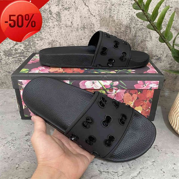 

20222021 designer men women sandals with correct flower box dust bag shoes tiger snake print slide summer wide flat slipper size 35-48, Black