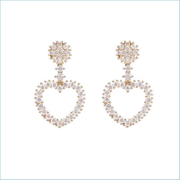 

stud new 3a cubic zirconia heart stud earring design jewelry for women elegant copper inlaid cz micro pave gift brides drop delivery dhl09, Golden;silver