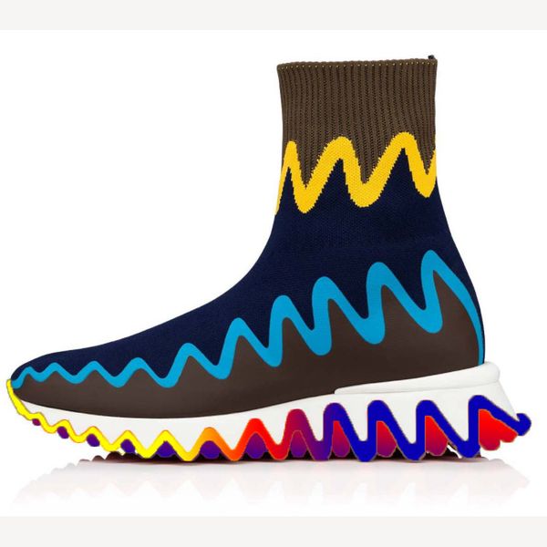

red color sole designer boots sock man shoes luxury men women cloth sock boot size 35-47 model ha01, Black