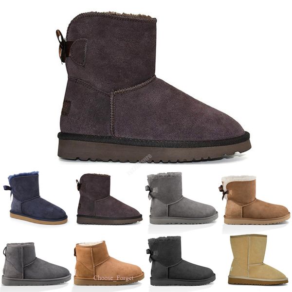 

baby bailey 2 bows snow girls childrens snow boots style cow suede leather waterproof winter cotton warm sho203p, Black