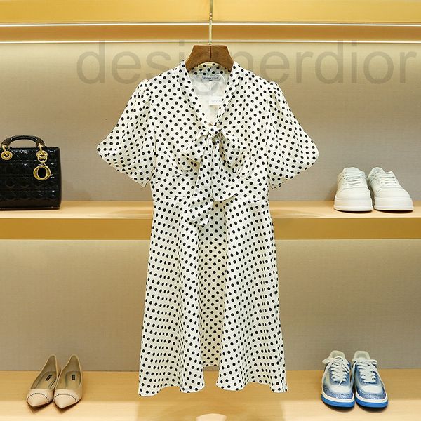 

casual dresses designer miu's silk dress 2022 autumn women's new french dot print bubble sleeve skirt, Black;gray