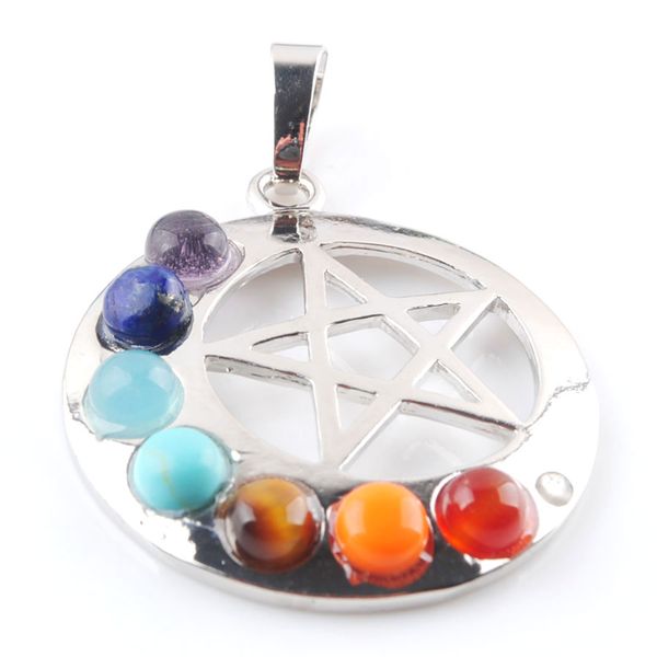 

natural 7 chakra stone pendant meditating figure choko round for jewelry making diy necklace accessories bn371, Silver