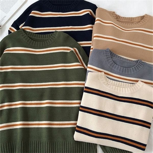 

women s sweaters vintage stripe women loose oversize korean style pullover autumn winter long sleeve knitted sweater femme 220916, White;black