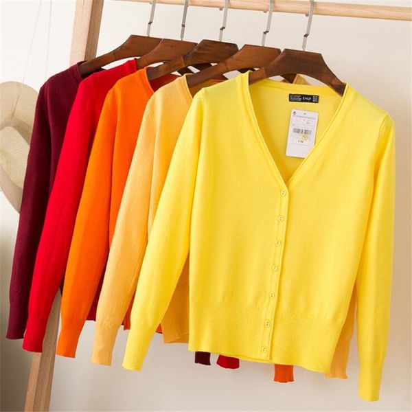 

women s knits tees 28 colors knitted cardigans spring autumn cardigan women casual long sleeve v neck solid sweater coat 220919, White