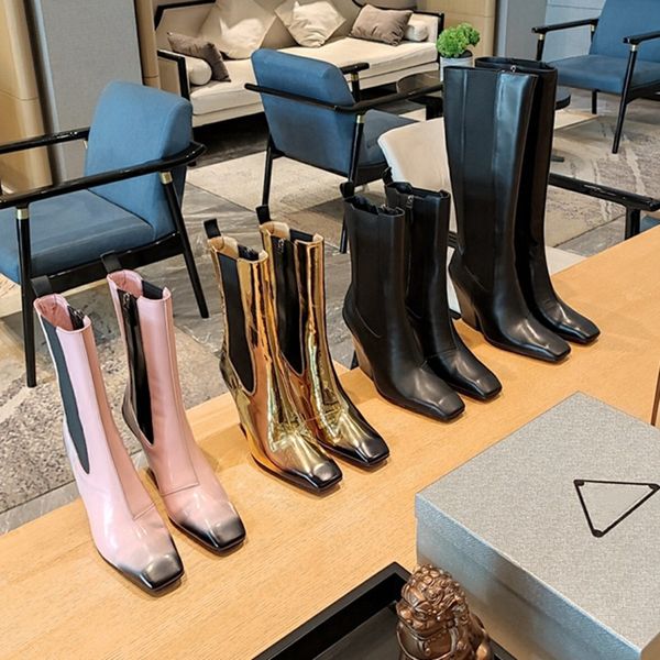 

designer women boots wedge martin desert boot 8.5cm chunky heels shoe thick winter shoes high-heel leather knee high fashion simple leather, Black