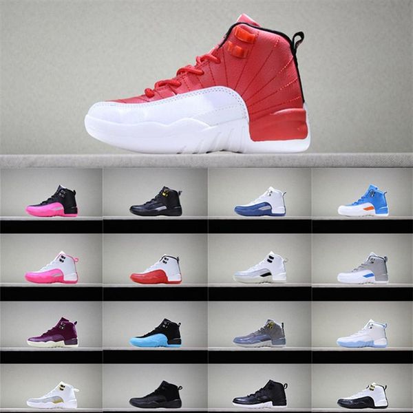 

kids basketball shoe 12s xii shoes cool grey taxi french blue gym red the master pink royal flu game children boys girls sneakers302s, Black