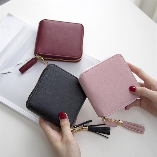 

2019 short wallet women's fringe small wallet simple square zipper women's zero268z, Red;black