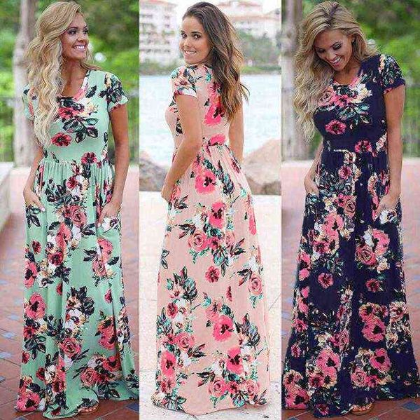 

casual dresses women floral print short sleeve boho dress evening gown party long maxi dress summer sundress clothing 10pcs ooa3238, Black;gray