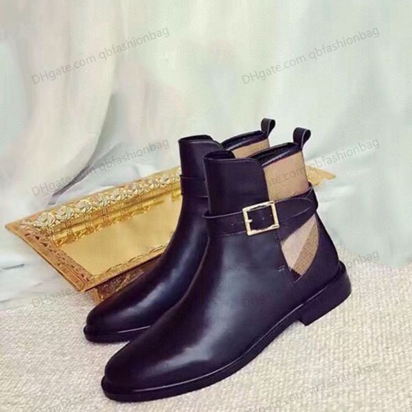 

designer womens calfskin plaid ankle knee boots heels 2.5cm round toes slip-on metal chelsea knight western fashion rainboots booties luxury, Black