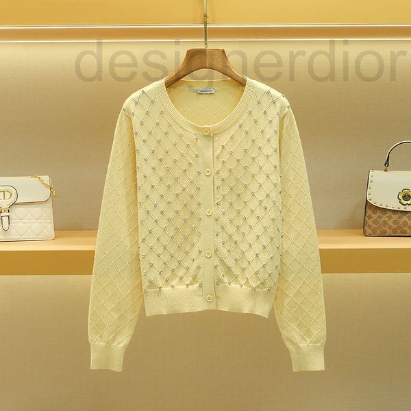 

women's sweaters designer miu family style knitted cardigan women's new hollow diamond cashmere sweater in autumn and winter 2022, White;black