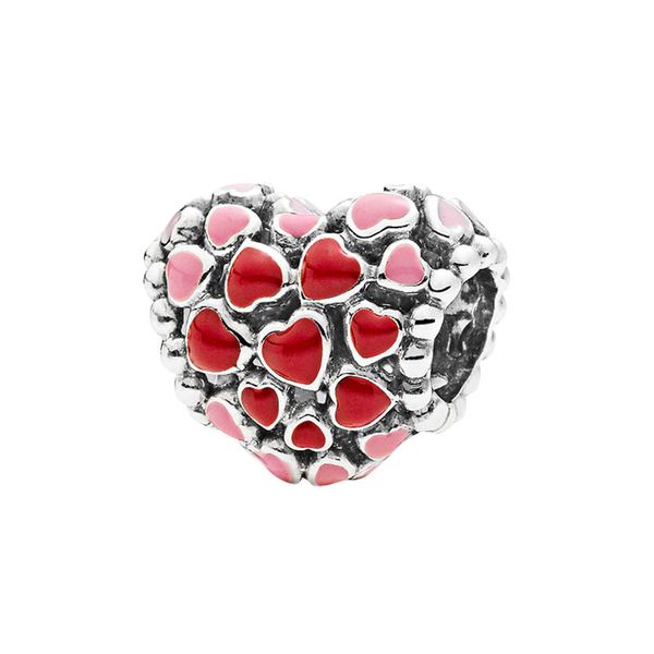 

red and pink hearts charm authentic sterling silver jewelry accessories with original box for pandora bangle bracelet necklace making beads, Bronze;silver