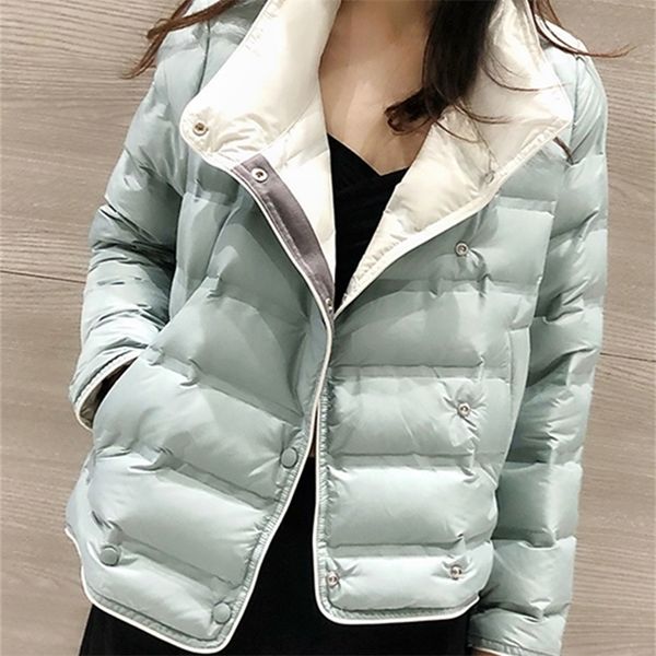 

women's down parkas ailegogo winter women stand collar ultra light short down coat 90% white duck down warm single breasted jacket lady, Black