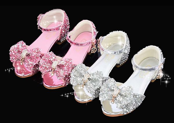 

lovely pink silver white 2cm high heel flower girls' shoes kids' shoes girl's crystals princess shoe kid wedding accessories