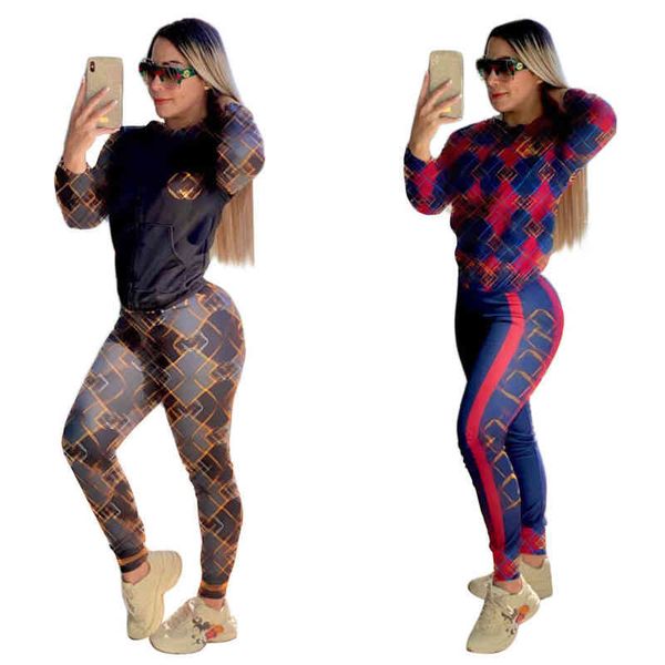 

luxury 2023 women clothing two piece suit fashion commuter print hooded long sleeve trousers j2739, White