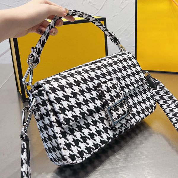 

designer women fe tweed houndstooth baguette bag italy roma brand woolen flap crossbody handbags lady wool tote messenger shoulder handbag l