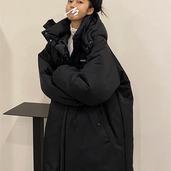 

women's down parkas women winter down jacket hooded female autumn long coat oversized korean fashion casual zipper ladies parkas snow w, Black