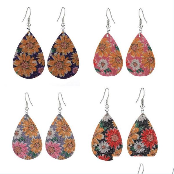 

dangle chandelier new glitter matte sequins sunflower teardrop pu leather earrings for women personalized jewelry statement dangle w dhwcr, Silver