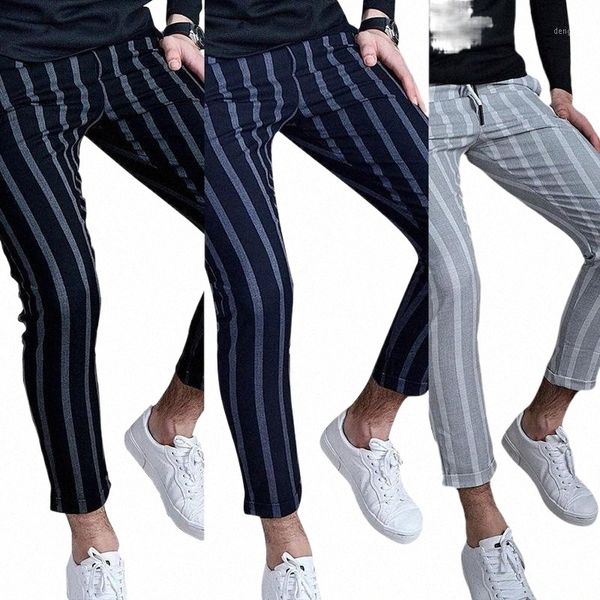 

men striped trousers pencil pants elastic drawstring high elasticity with pockets slim fit summer clothing men's z0iy#, Black