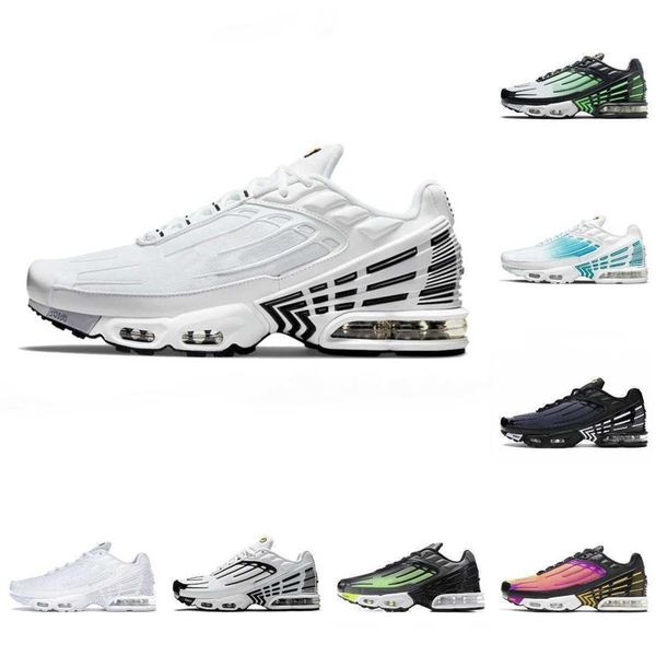 

tn plus 3 tuned iii mens sports shoes laser leather airs blue white obsidian airs hyper violet deep parachute ghost green t264g, Black